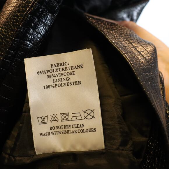 Azalea Wang Black Faux Leather Trench Coat M Croc Embossed Long Jacket - Picture 5 of 5